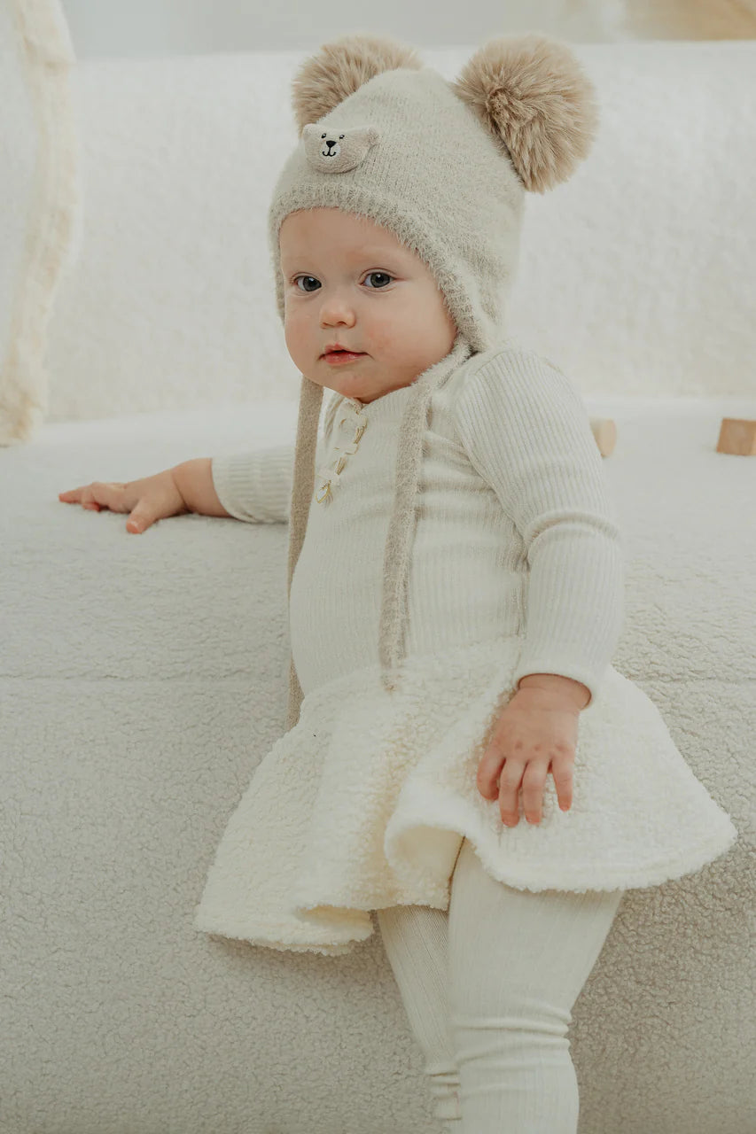 Fluffy Beige Cashmere Teddy Pom Pom Hat