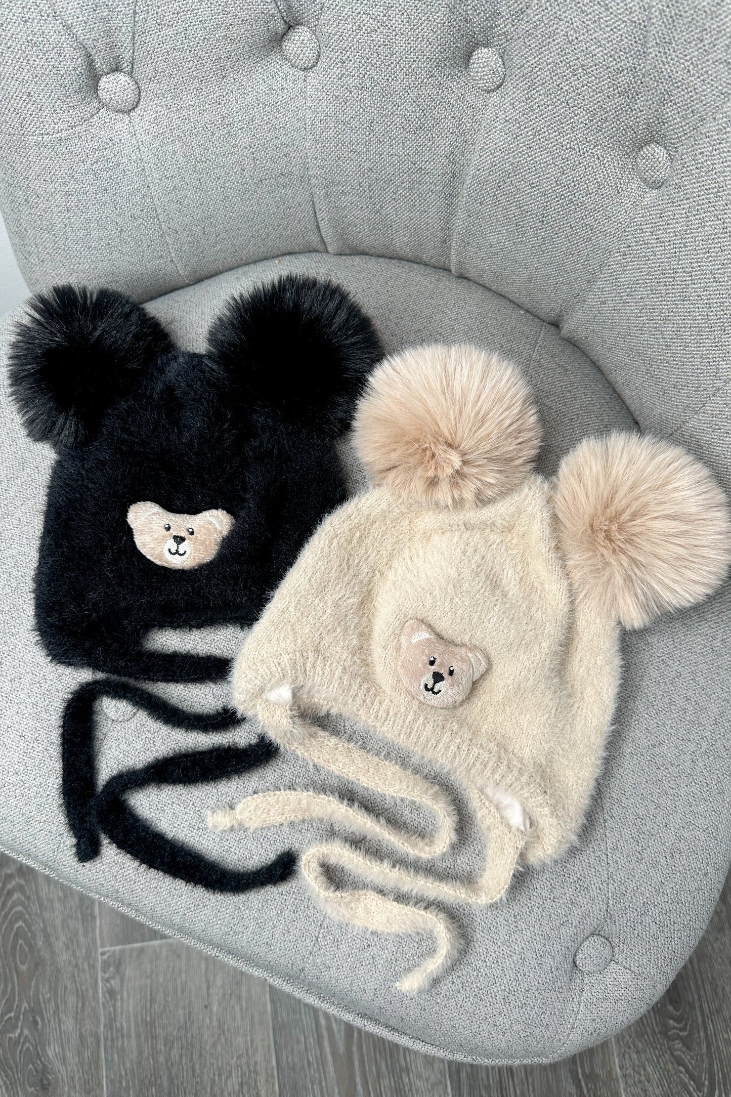 Fluffy Beige Cashmere Teddy Pom Pom Hat