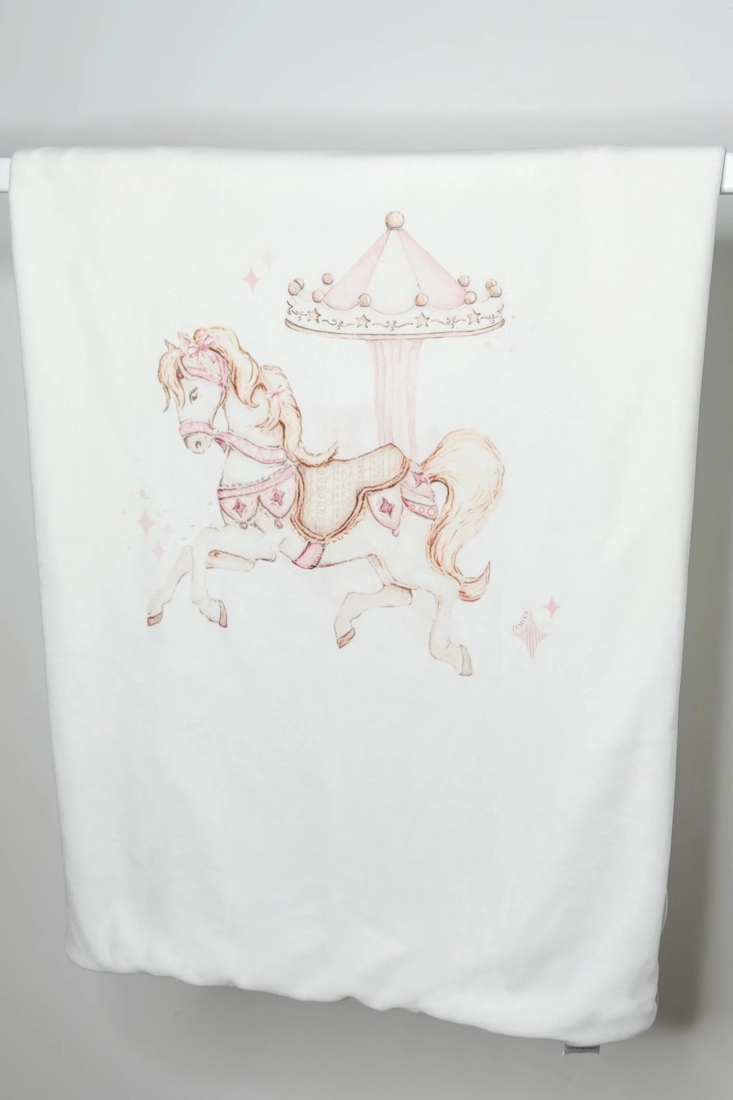 Ivory & Pink Velour Carousel Pony Blanket