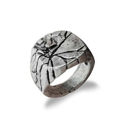 Volcanic Cracked Rugged Men's Ring Steel