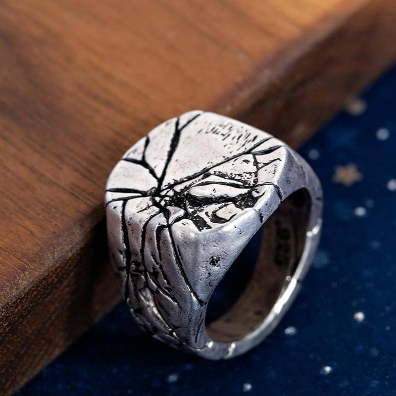 Volcanic Cracked Rugged Men's Ring Steel