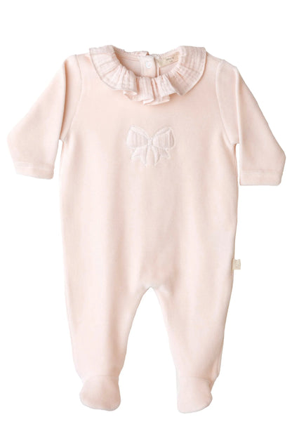 Peach Velour Bow Sleepsuit