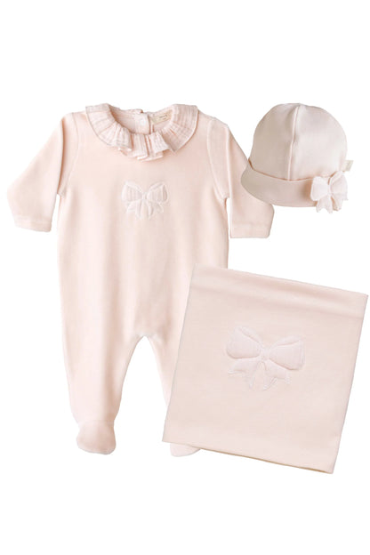 Peach Velour Bow Sleepsuit