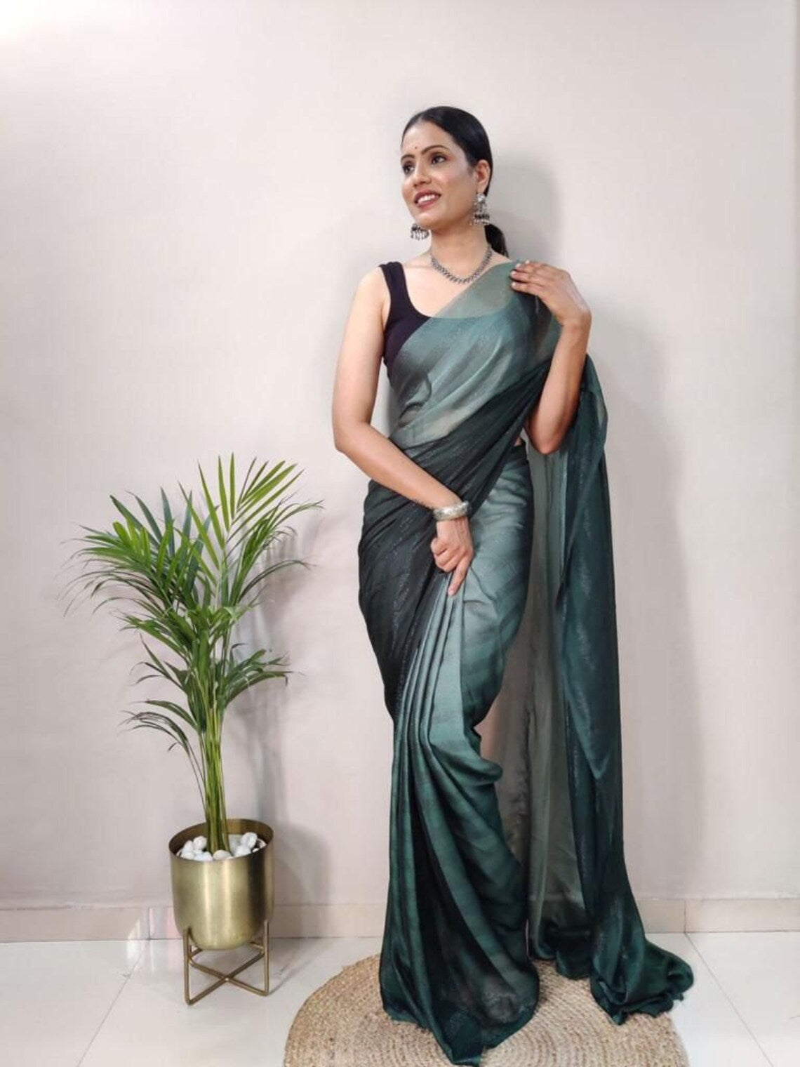 Carrot Nylon Rimzim Ready-To-Wear Saree