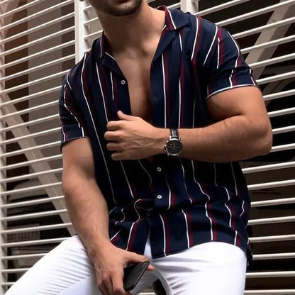 Striped color block short sleeve shirt