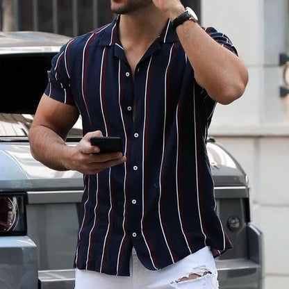 Striped color block short sleeve shirt