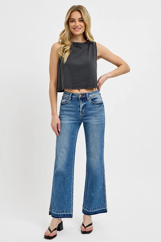 Full Size Raw Hem Ankle Bootcut Jeans Plus Size