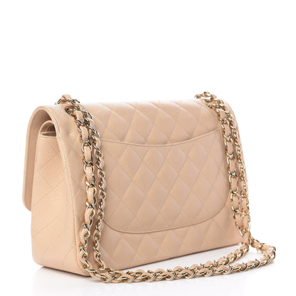 Caviar Quilted Jumbo Double Flap Beige Clair Hand Bag for Womens