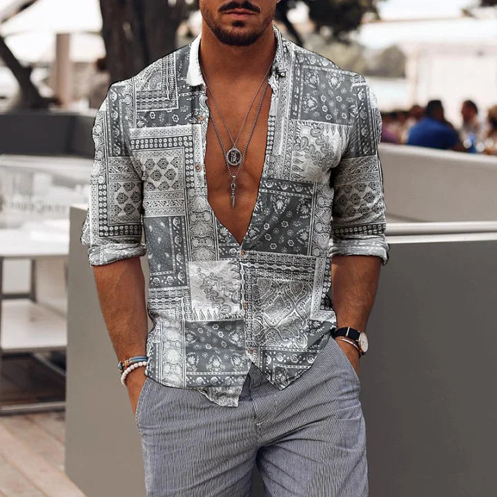 Casual holiday vintage print men's shirt