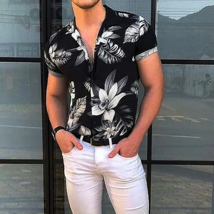 Casual men's Hawaiian print short sleeved shirt