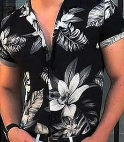 Casual men's Hawaiian print short sleeved shirt