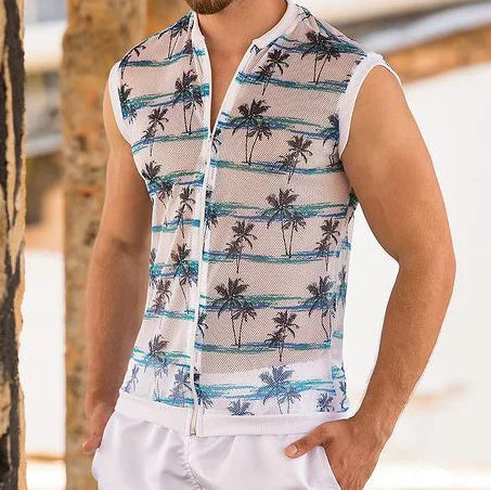 Coconut tree print fierce battle sleeveless shirt