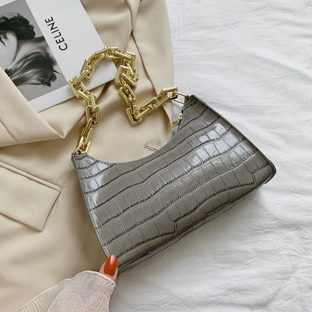 Crocodile Pattern Zipper Handbags New Fashion Texture Embossed Lacquer Shoulder Bag Simple and Small Square Bags for Women