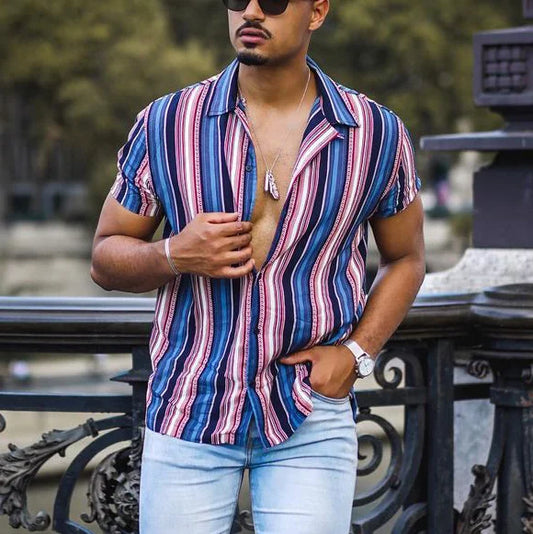 Street striped casual short-sleeved shirt