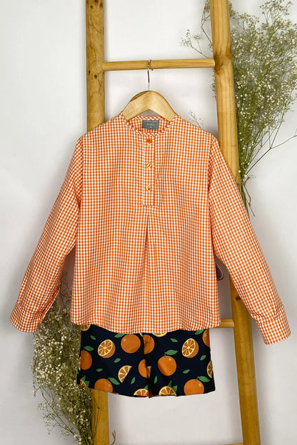 "Lucas" Orange Gingham Shirt & Shorts