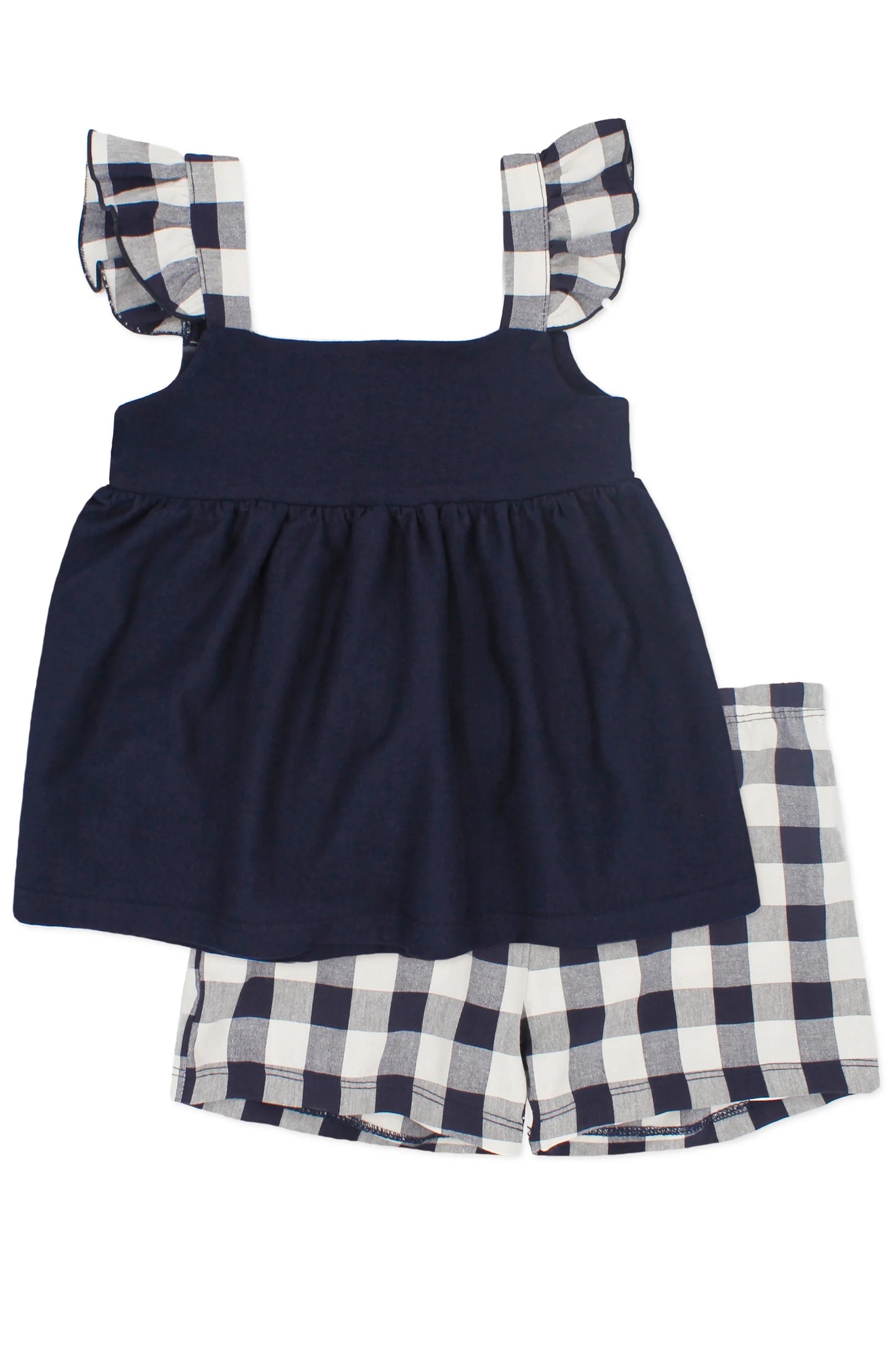 "Rosabel" Navy Gingham Blouse & Shorts