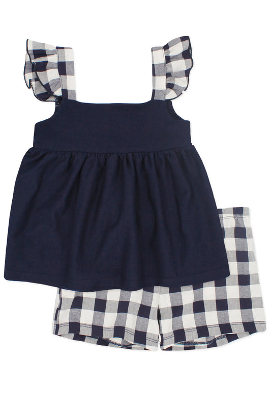 "Rosabel" Navy Gingham Blouse & Shorts