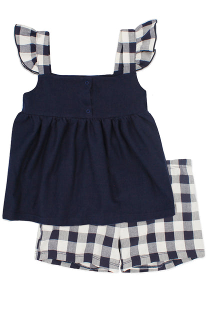 "Rosabel" Navy Gingham Blouse & Shorts