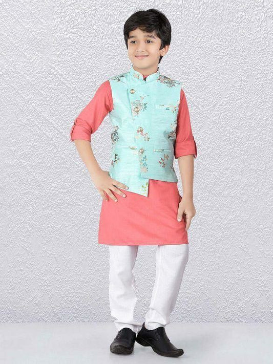 Stylish Kids Pink kurta with Blue Nehru jacket