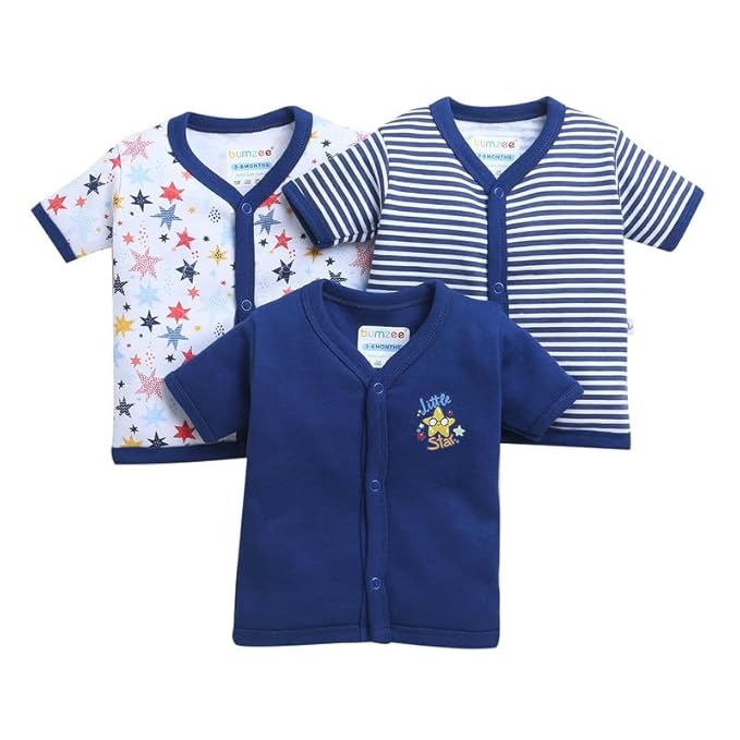 BUMZEE Navy & White Boys Half Sleeves Jablas Pack of 3 Age