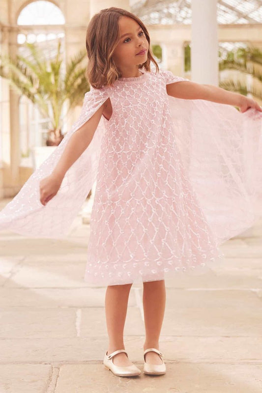 Heart Lattice Cape Kids Dress - Pink / 8 Yrs