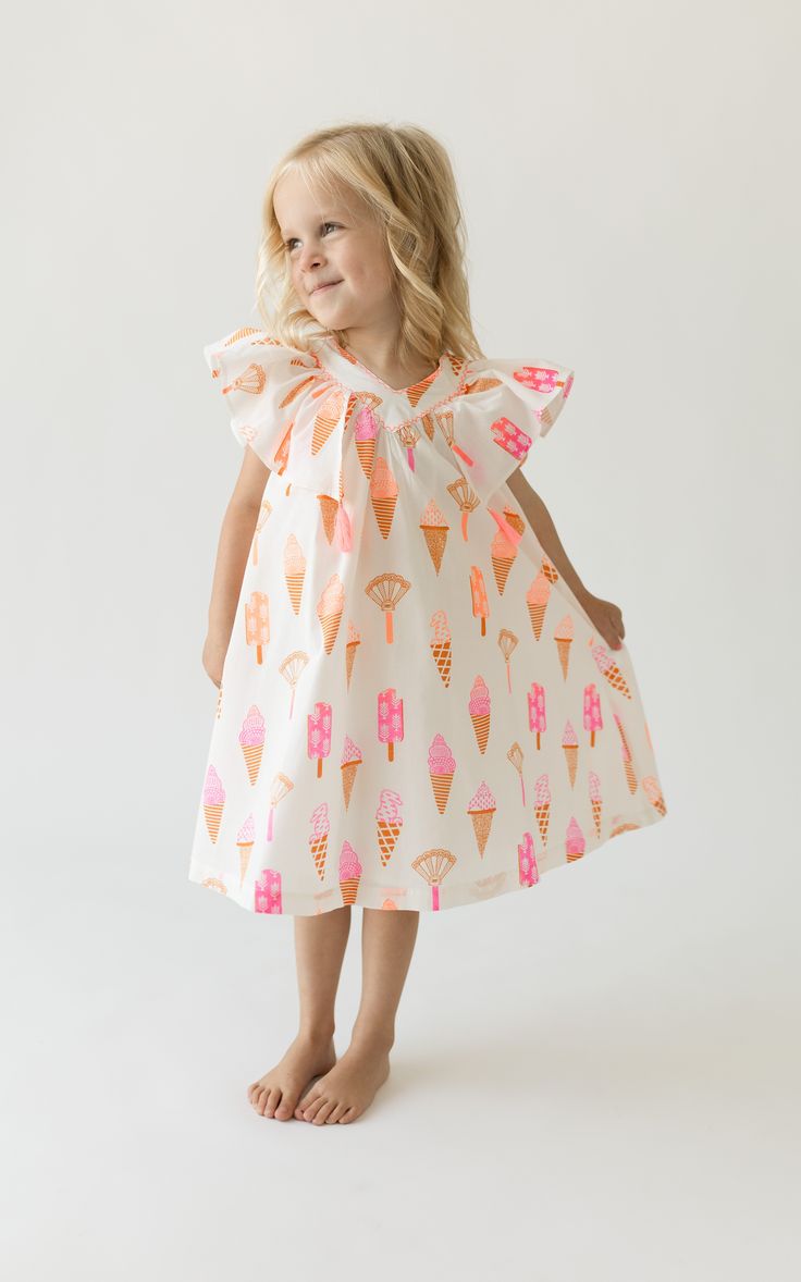 Girls Cotton Dress in Ice Cream Print - 1-2yrs