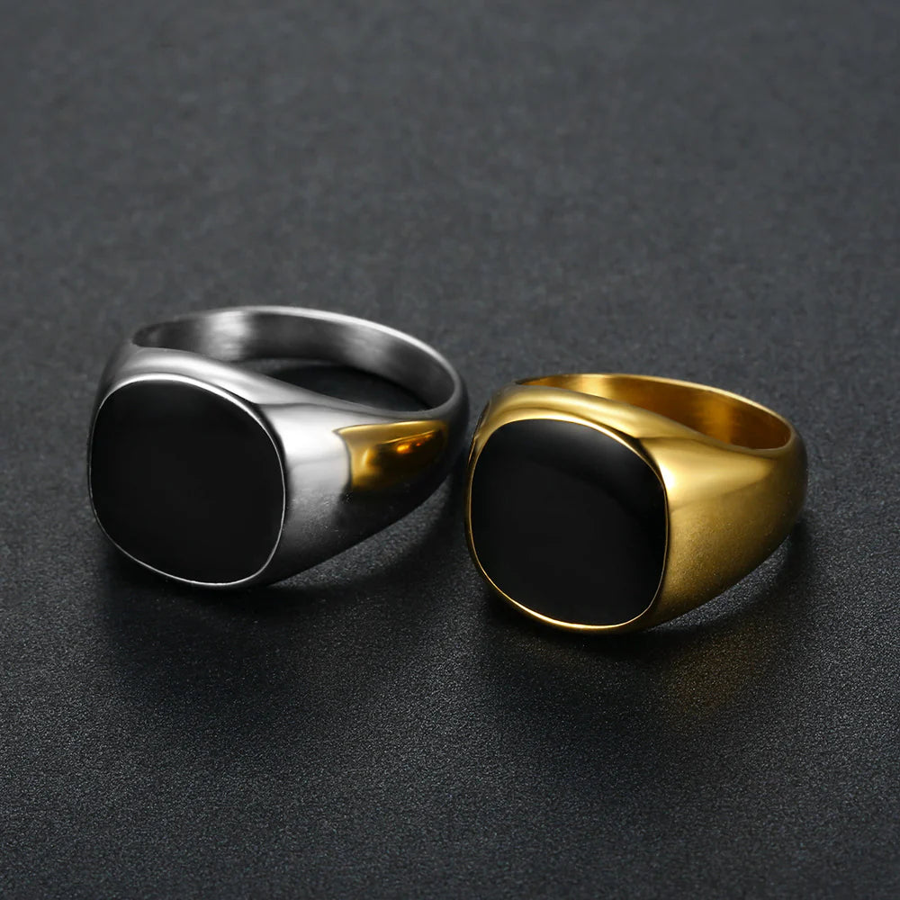 Men's Golden Personalized Bright Surface Epoxy Stainless Rings