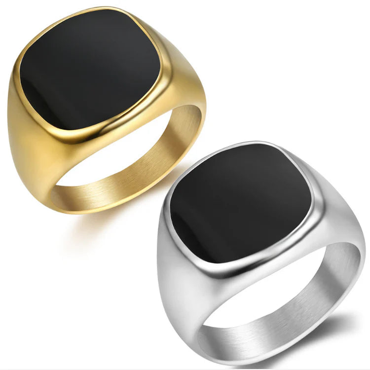 Men's Golden Personalized Bright Surface Epoxy Stainless Rings