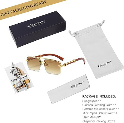 Gleyemor Mens Sunglasses Fashion Rimless Rectangle Sunglasses Square Frameless Sunglasses for Men