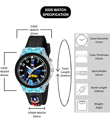 TONSY 3D Cartoon Analogue LED Luminous 7 Multicolour Glowing Disco Lights Kid's Gift Watch For Boys and Girls of Age 3-13 Years | Sweat Proof Soft Silicone Rubber Strap Band | kids watches for 2 - 5 years digital black | light watch for kids boys 5 - 8