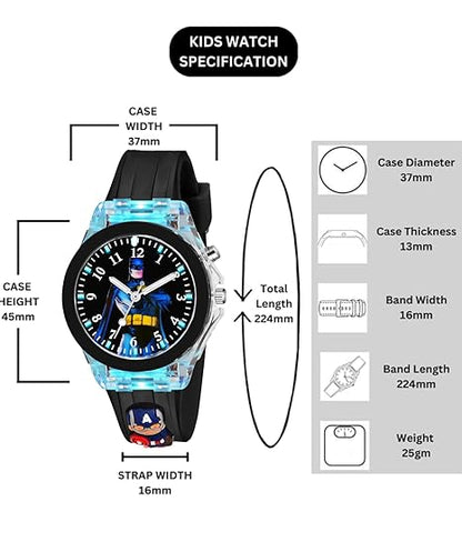 TONSY 3D Cartoon Analogue LED Luminous 7 Multicolour Glowing Disco Lights Kid's Gift Watch For Boys and Girls of Age 3-13 Years | Sweat Proof Soft Silicone Rubber Strap Band | kids watches for 2 - 5 years digital black | light watch for kids boys 5 - 8