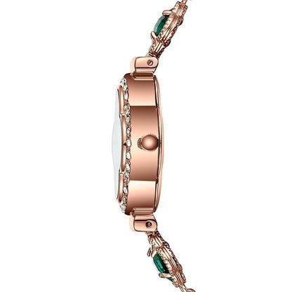 NIBOSI Women Watch Analog Clover Green Dial Wrist Watch for Ladies Luxury Diamond Stone Rose Gold Brass Strap Dress Watch Girl Jewelry Bracelet