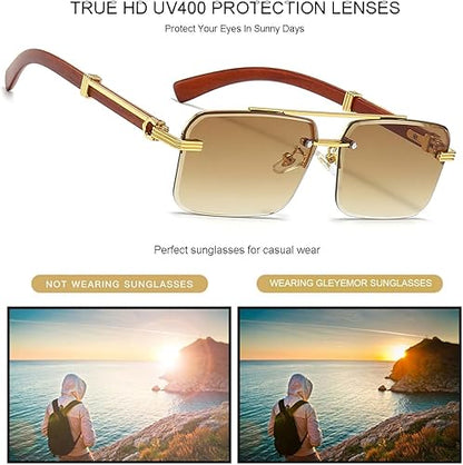 Gleyemor Mens Sunglasses Fashion Rimless Rectangle Sunglasses Square Frameless Sunglasses for Men