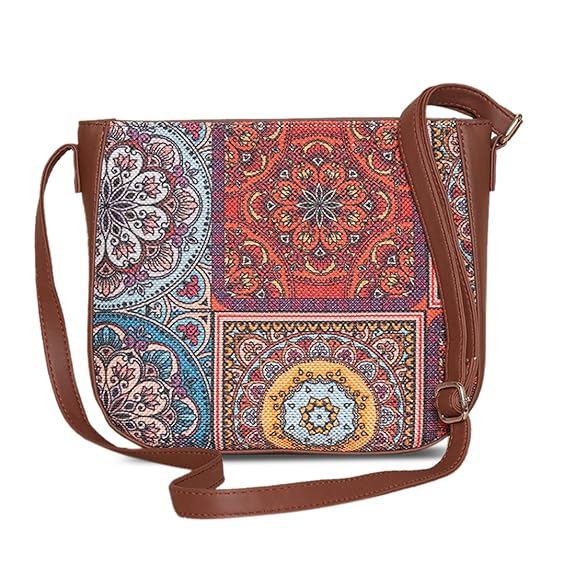 ZOUK Women's Handcrafted Multicolor Mandala Printed U Shaped Sling Bag