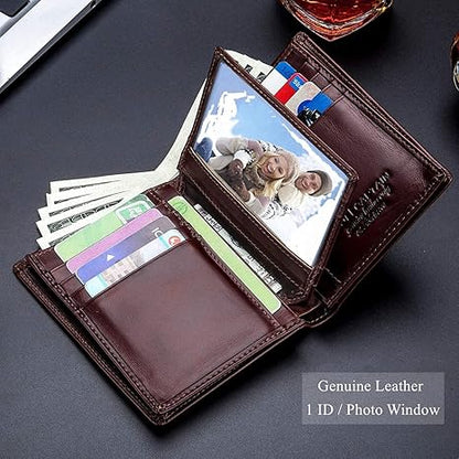 BULLCAPTAIN Large Capacity Genuine Leather Bifold Wallet