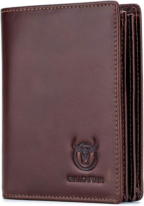 BULLCAPTAIN Large Capacity Genuine Leather Bifold Wallet