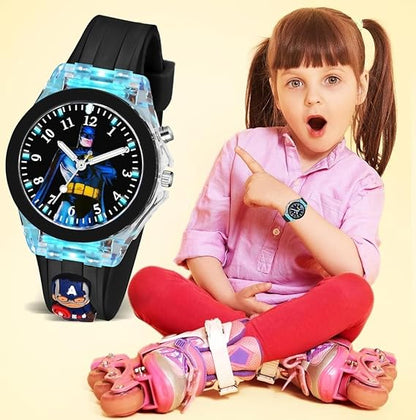 TONSY 3D Cartoon Analogue LED Luminous 7 Multicolour Glowing Disco Lights Kid's Gift Watch For Boys and Girls of Age 3-13 Years | Sweat Proof Soft Silicone Rubber Strap Band | kids watches for 2 - 5 years digital black | light watch for kids boys 5 - 8