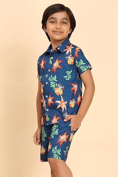 ENCIGER Boys Casual Shirts and Short Sets Casual Printed Kids Co-ords Set