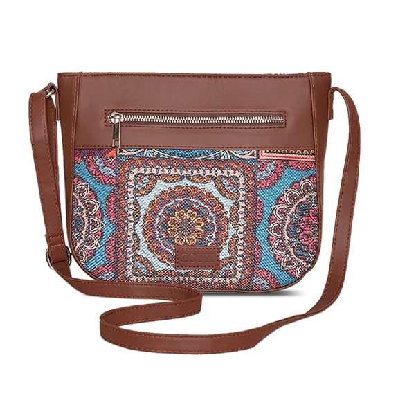 ZOUK Women's Handcrafted Multicolor Mandala Printed U Shaped Sling Bag