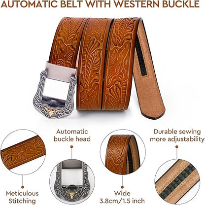 Western Leather Ratchet Belt for Men and Women Classic Design for Casual Wear and Jeans