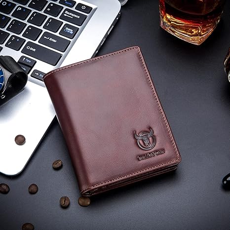 BULLCAPTAIN Large Capacity Genuine Leather Bifold Wallet