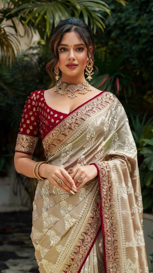 Exquisite Designer Sarees for Wedding Party Wear maroon with black