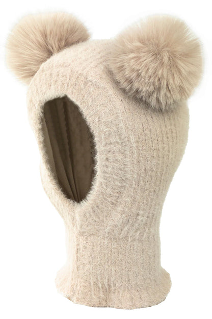 Fluffy Beige Pom Pom Snood