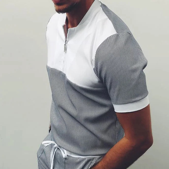 Striped color block polo shirt