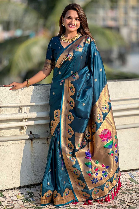 PaithaniShilp Blue Single Muniya Paithani Saree