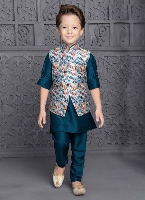 Toddler Kurta Dark Green with White Nehru Jacket