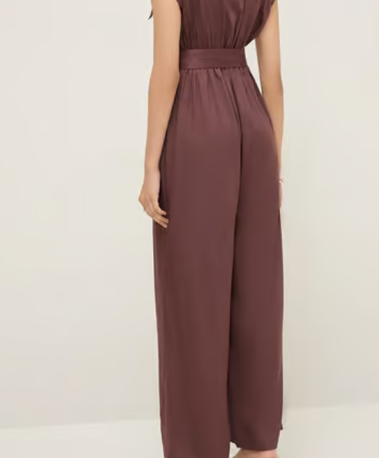 Brown Belted Cotton Jumpsuit