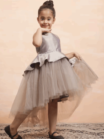 girls solid sleeveless high low frock