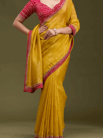 Mustard Printed Satin Saree