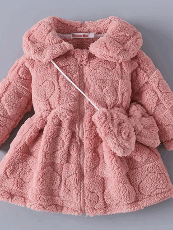 Full Sleeves Collared Winter Frock with Sling Bag & Heart Design – Light Pink